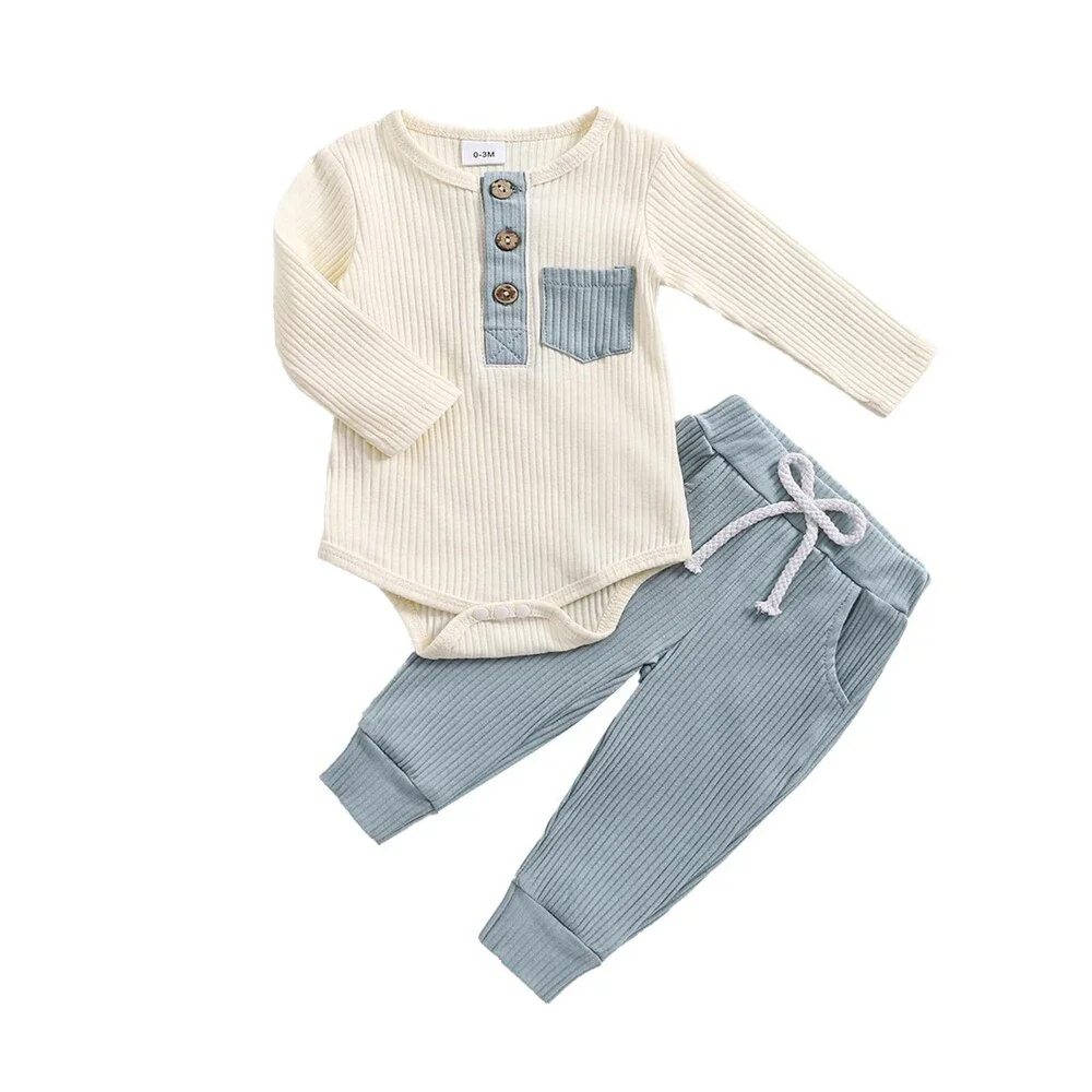fhutpw Baby Boy Clothes Ribbed Knitted Long Sleeve Romper Pants Sets 3-6 MONTHS